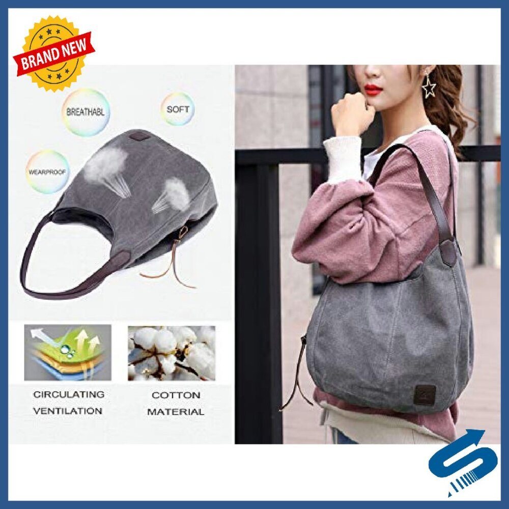 Canvas Tote Bag with Multiple Pockets - Medium/Large Size Options - Picture 6 of 8